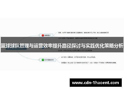 篮球球队管理与运营效率提升路径探讨与实践优化策略分析